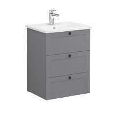 Vitra Root Classic 68906 Lavabo Dolabı, Üç Çekmeceli, 60 Cm, Mat Gri, Yuvarlak Lavabolu